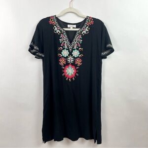 Anthropologie THML Shift Dress Black Floral Festival Bohemian Festival Peasant S